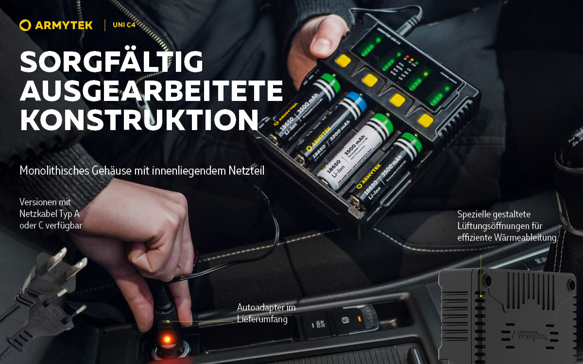 Armytek | Ladegerät | Uni C4 Plug type C + Fahrzeugadapter