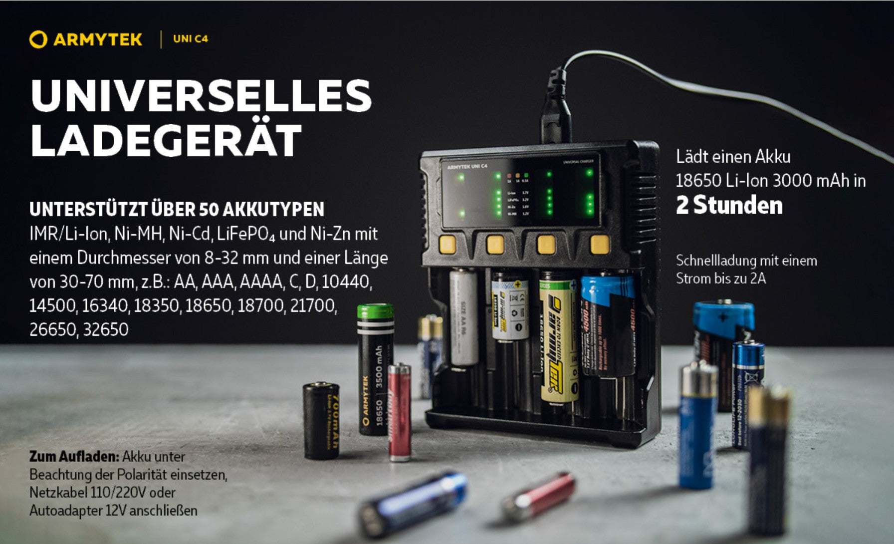 Armytek | Ladegerät |  Uni C4 Plug type C + Fahrzeugadapter