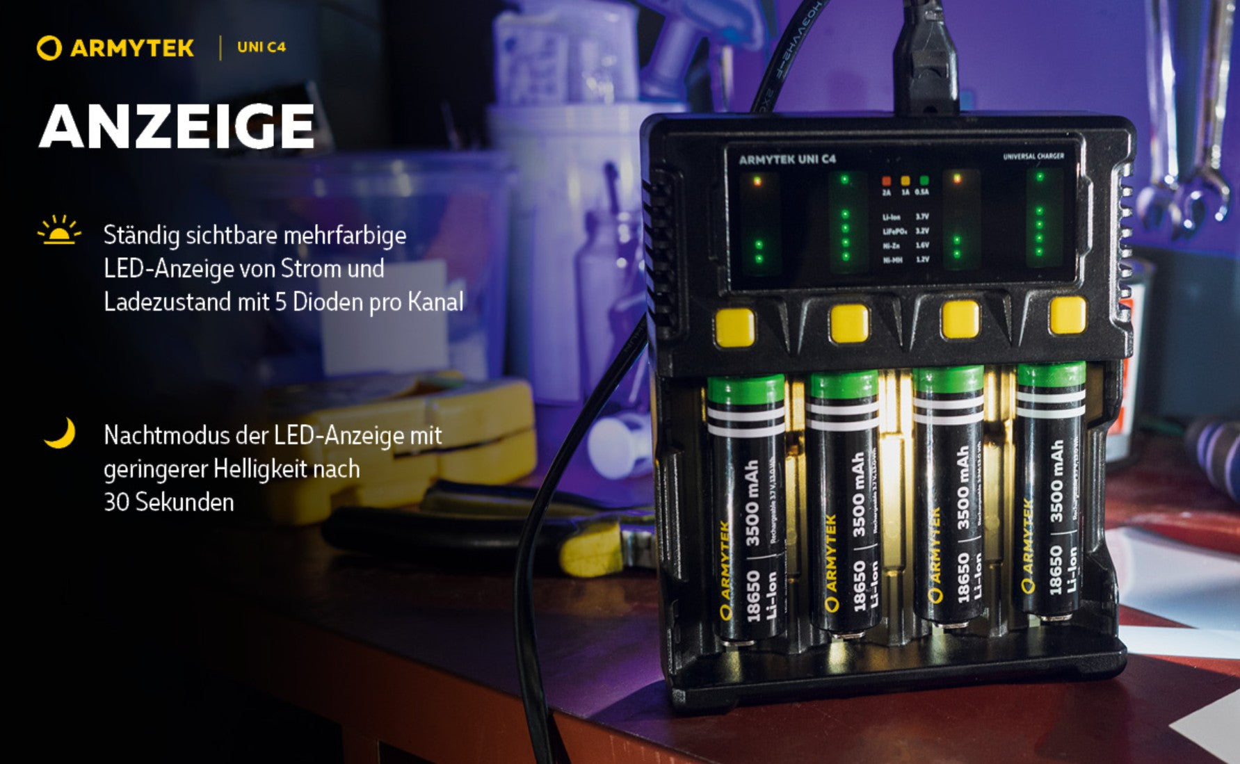 Armytek | Ladegerät |  Uni C4 Plug type C + Fahrzeugadapter