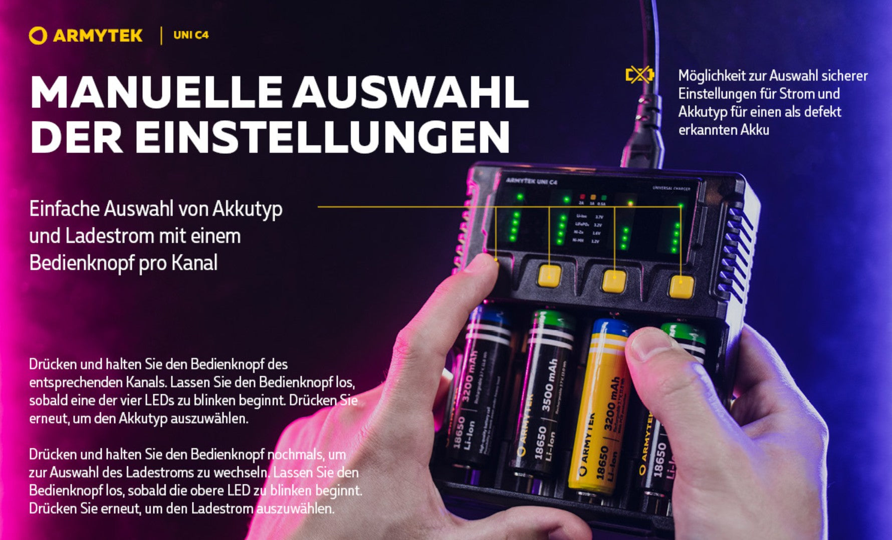 Armytek | Ladegerät |  Uni C4 Plug type C + Fahrzeugadapter