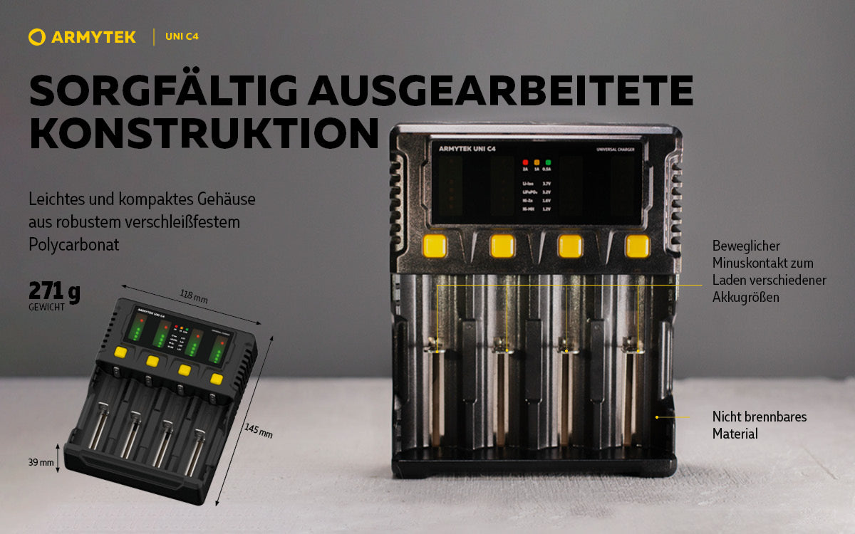 Armytek | Ladegerät |  Uni C4 Plug type C + Fahrzeugadapter