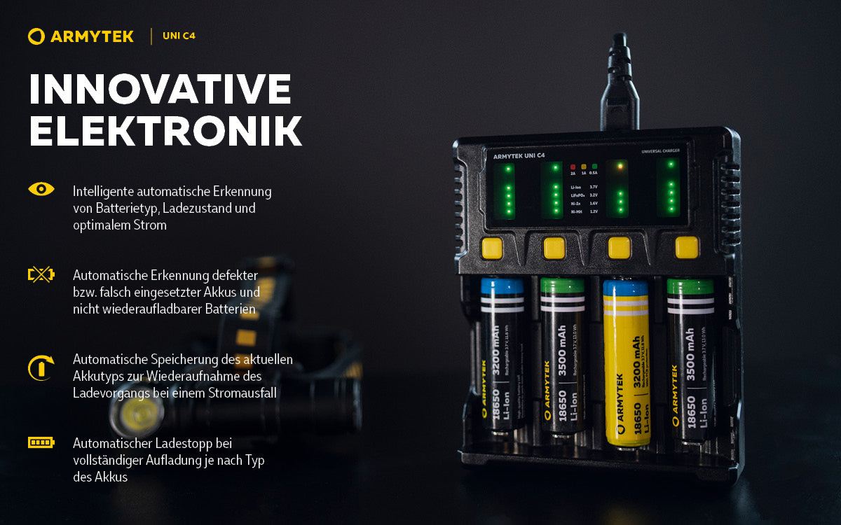 Armytek | Ladegerät |  Uni C4 Plug type C + Fahrzeugadapter