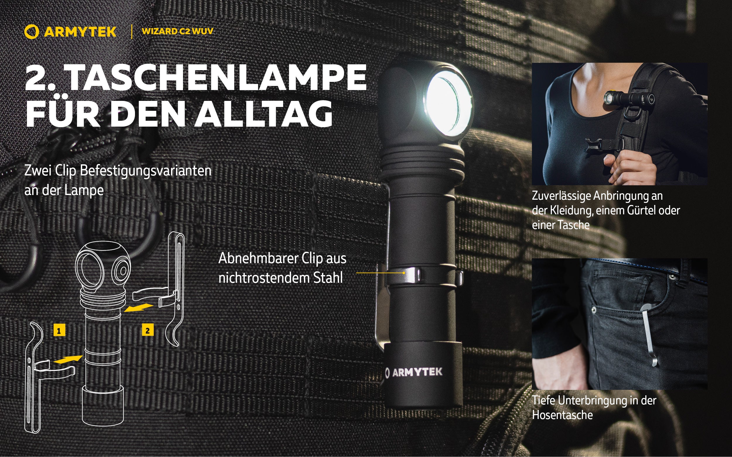 Armytek |  UV Stirnlampe | Taschenlampe Armytek Wizard C2 WUV –  für Jagd / Outdoor / Camping