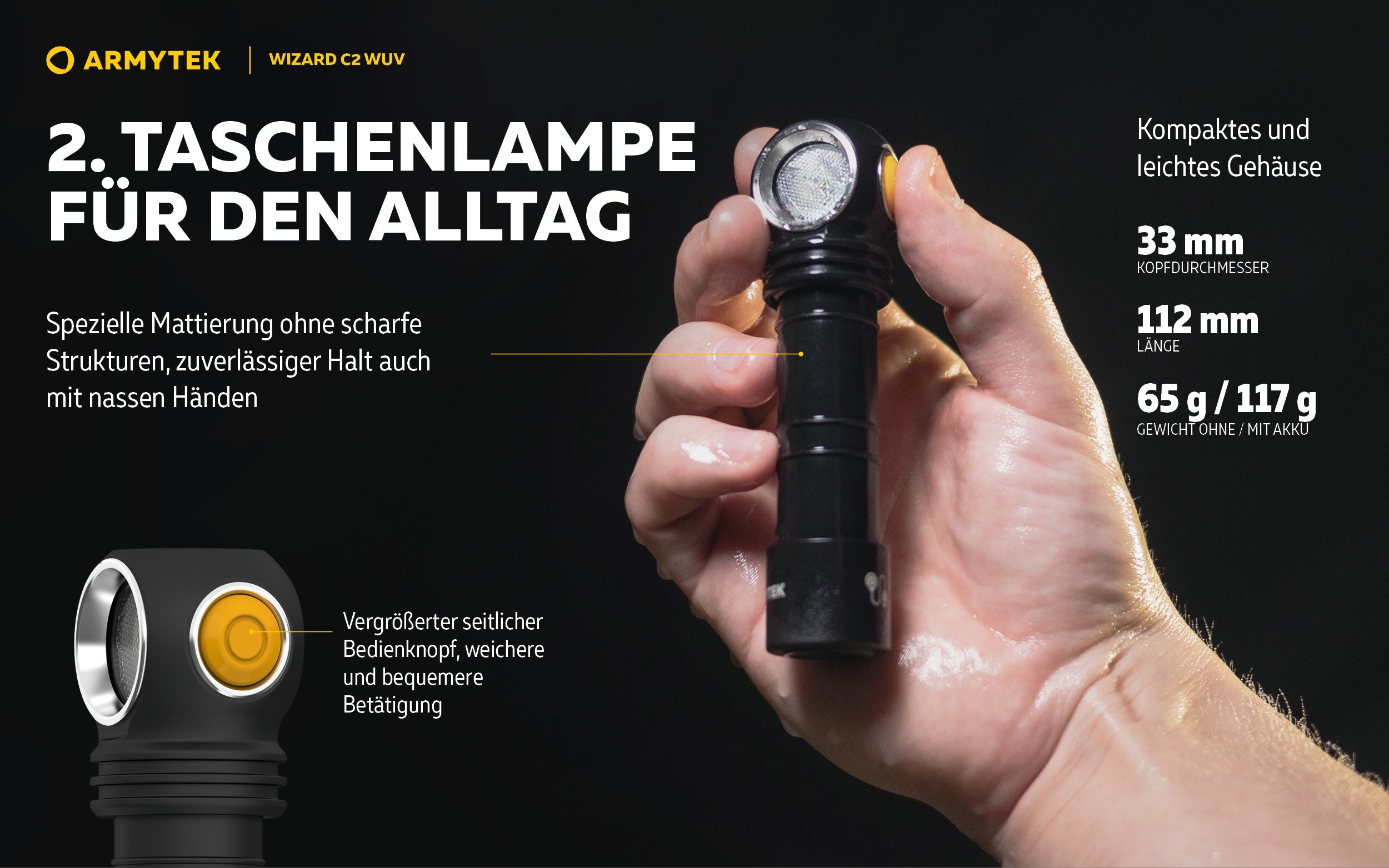 Armytek |  UV Stirnlampe | Taschenlampe Armytek Wizard C2 WUV –  für Jagd / Outdoor / Camping