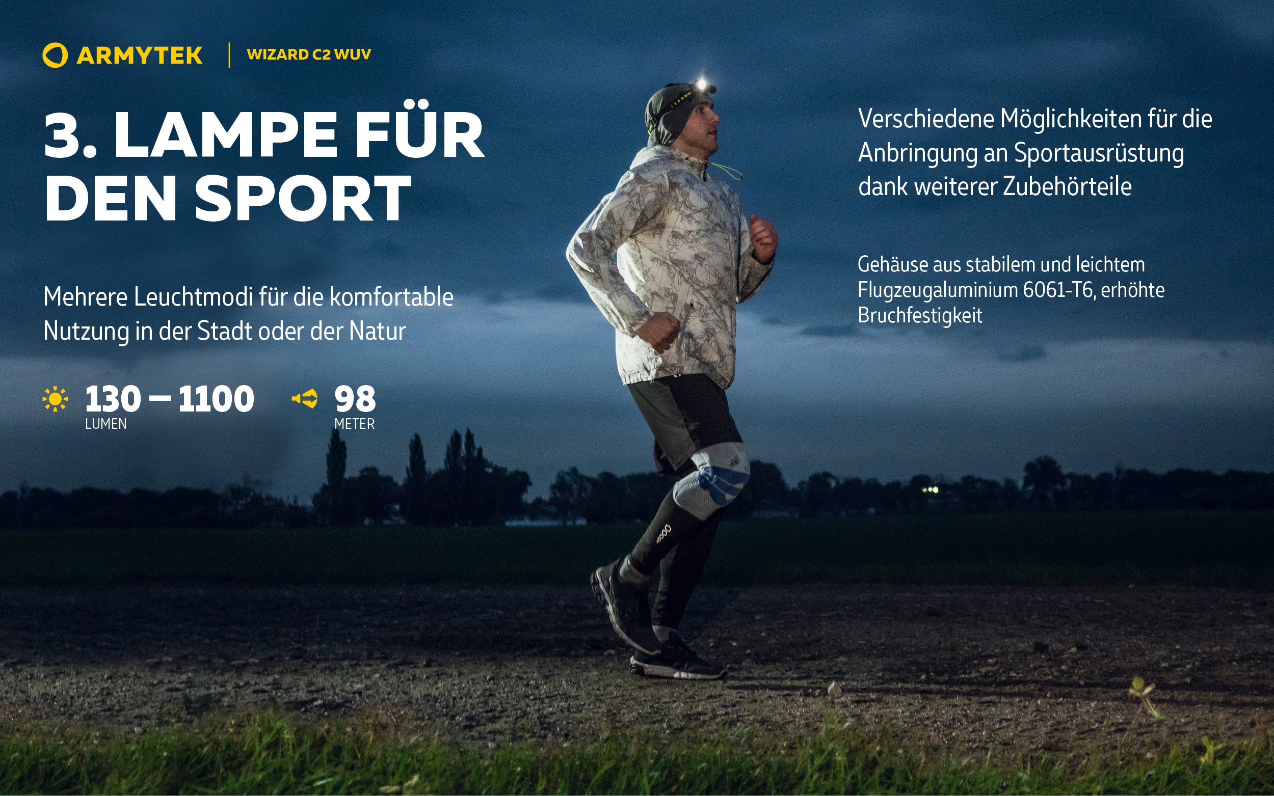 Armytek |  UV Stirnlampe | Taschenlampe Armytek Wizard C2 WUV –  für Jagd / Outdoor / Camping