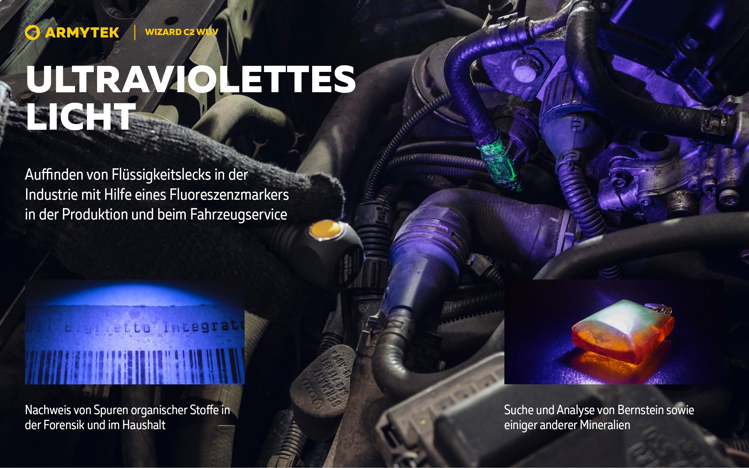 Armytek |  UV Stirnlampe | Taschenlampe Armytek Wizard C2 WUV –  für Jagd / Outdoor / Camping
