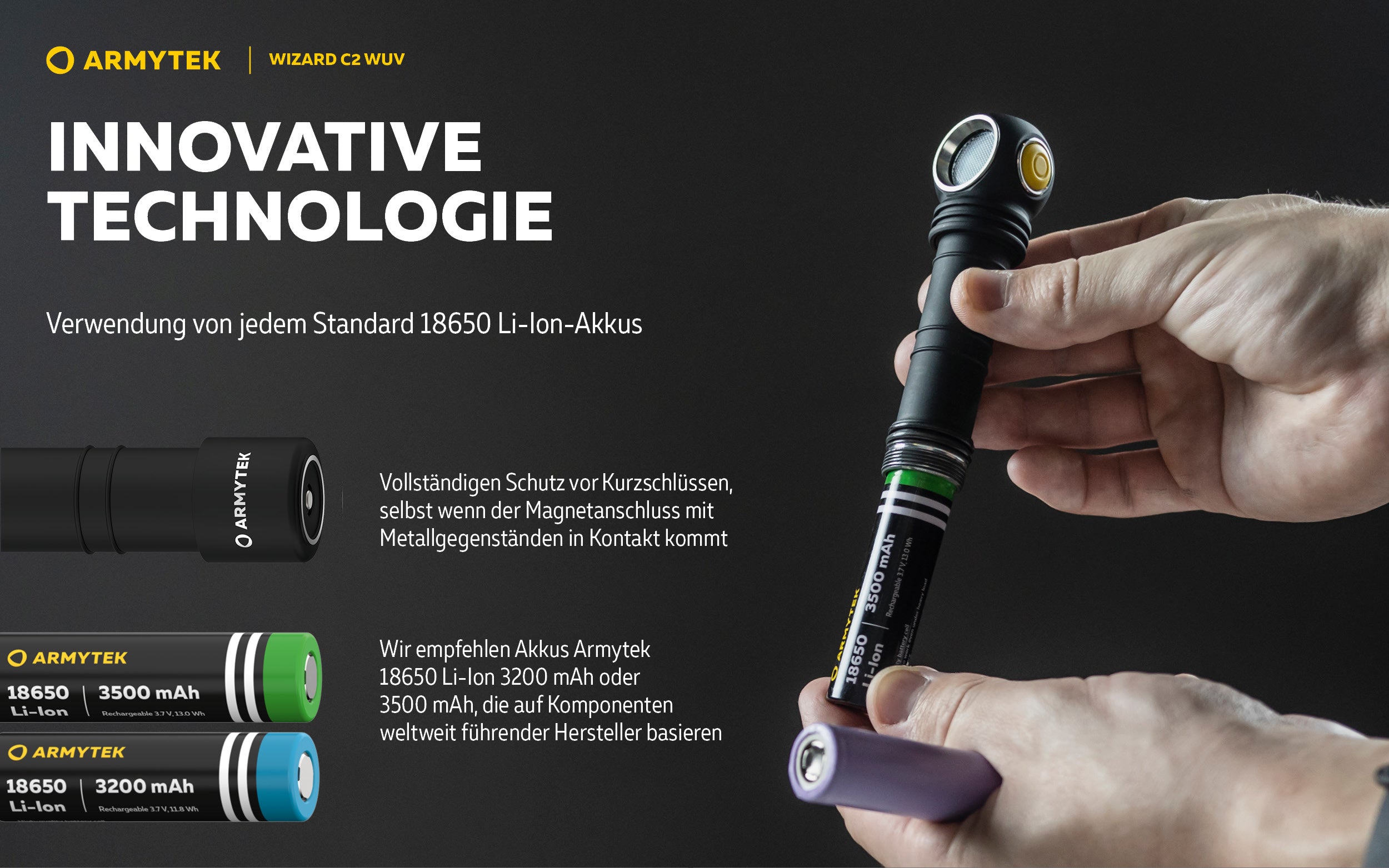 Armytek |  UV Stirnlampe | Taschenlampe Armytek Wizard C2 WUV –  für Jagd / Outdoor / Camping