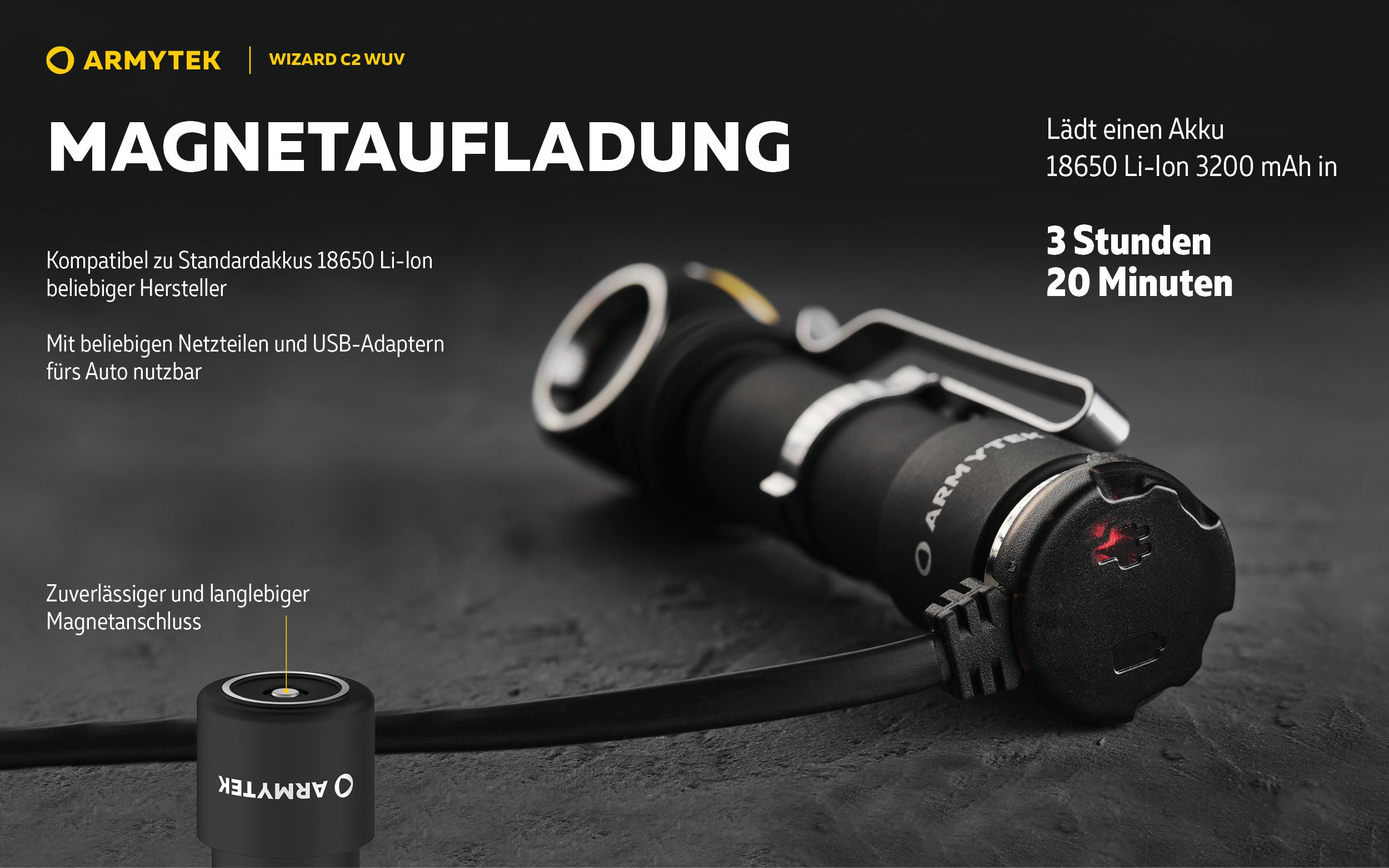 Armytek |  UV Stirnlampe | Taschenlampe Armytek Wizard C2 WUV –  für Jagd / Outdoor / Camping
