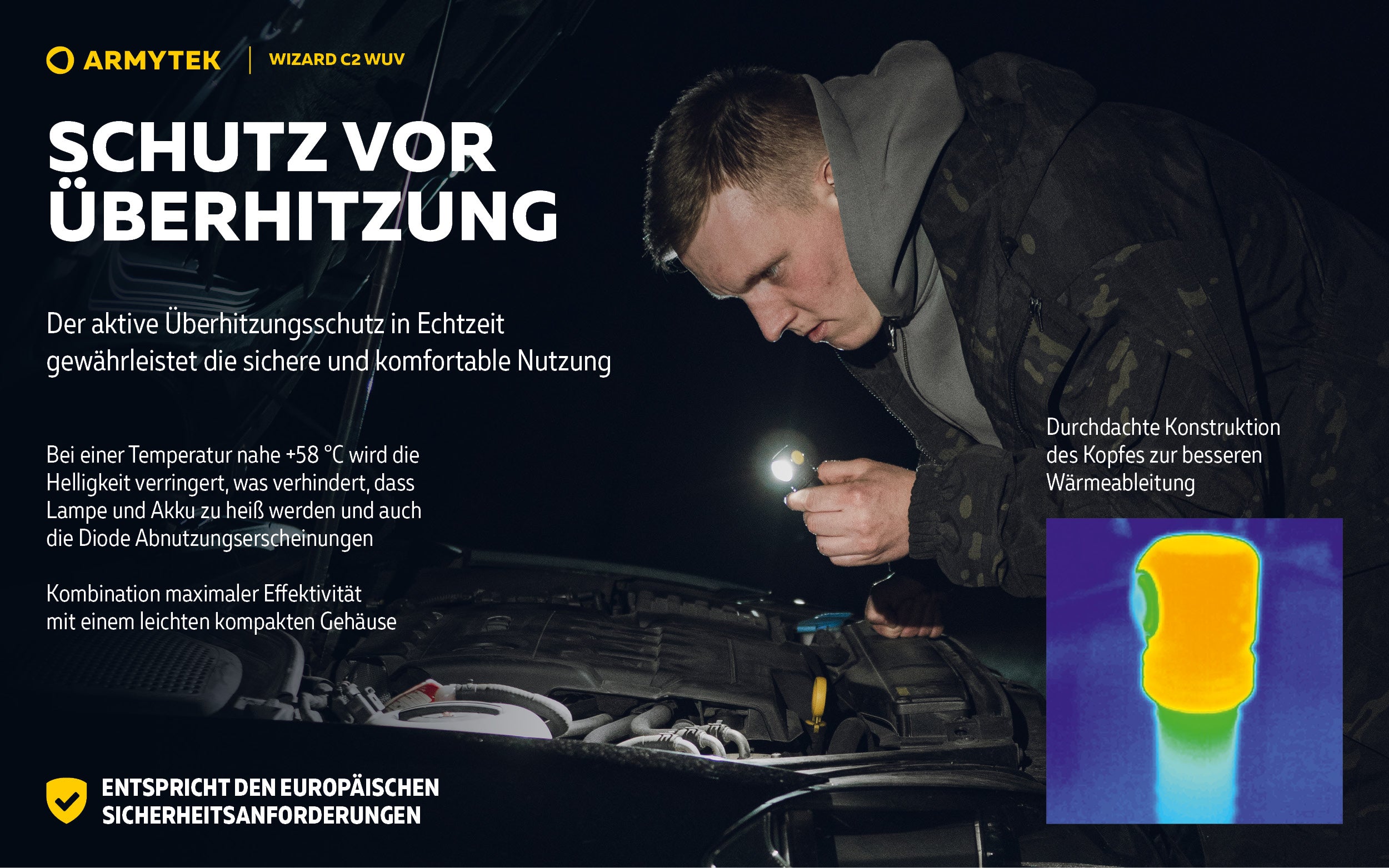 Armytek |  UV Stirnlampe | Taschenlampe Armytek Wizard C2 WUV –  für Jagd / Outdoor / Camping